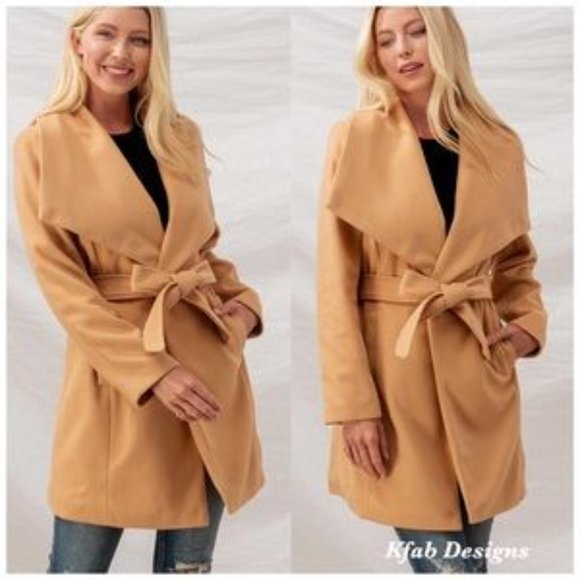 Jackets & Blazers - SOFT WIDE LAPEL WAIST TIE COAT